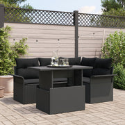 Tuin loungeset 5-delig zwart poly rotan