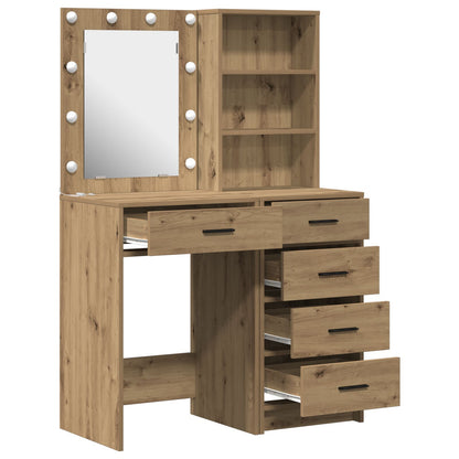 2-Delige Kaptafelset Met Led Artisan Eiken Engineered Wood