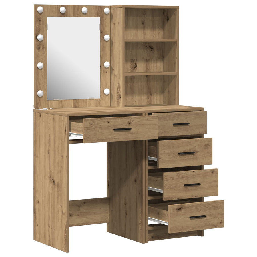 2-Delige Kaptafelset Met Led Artisan Eiken Engineered Wood