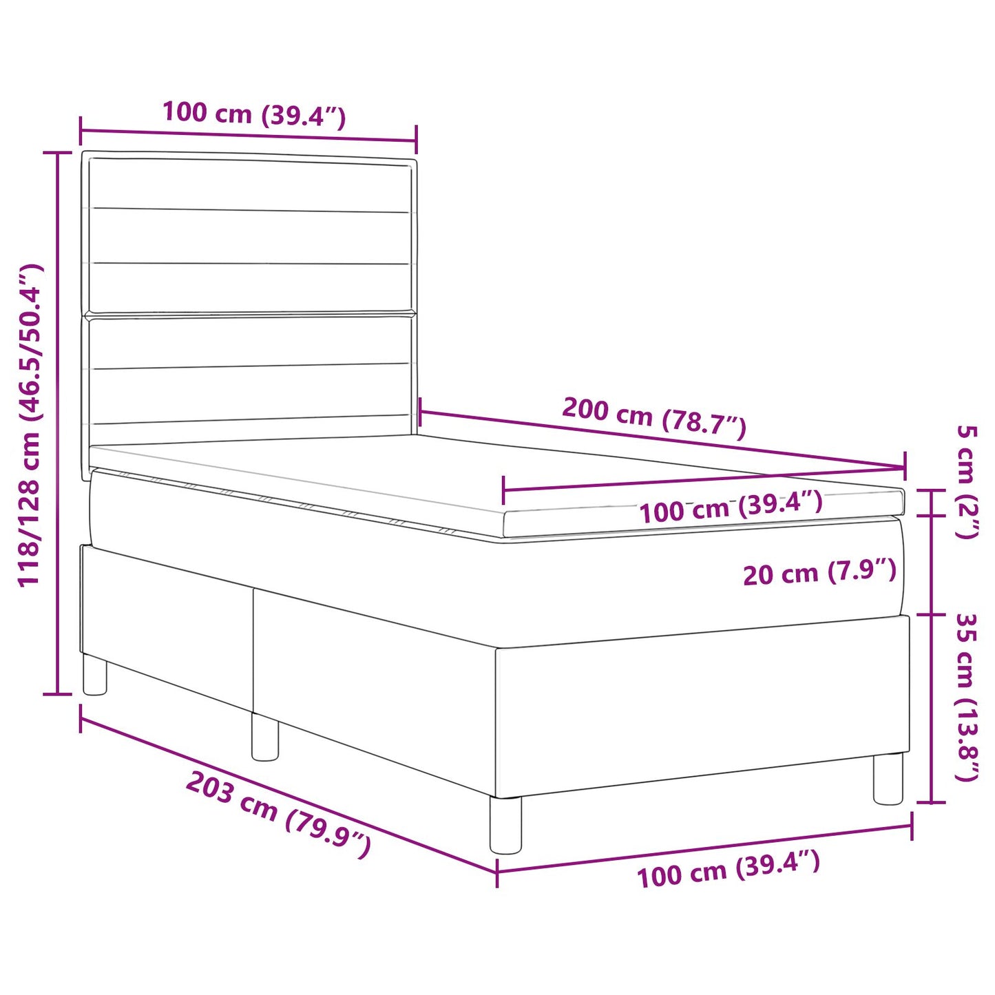 Boxspring Bed Met Matras Stof Donkerbruin 100 x 200 cm Lijnen ontwerp