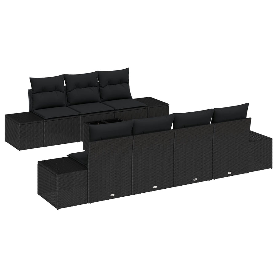 8-Delige Tuinbankset Met Kussens Zwart Poly Rattan