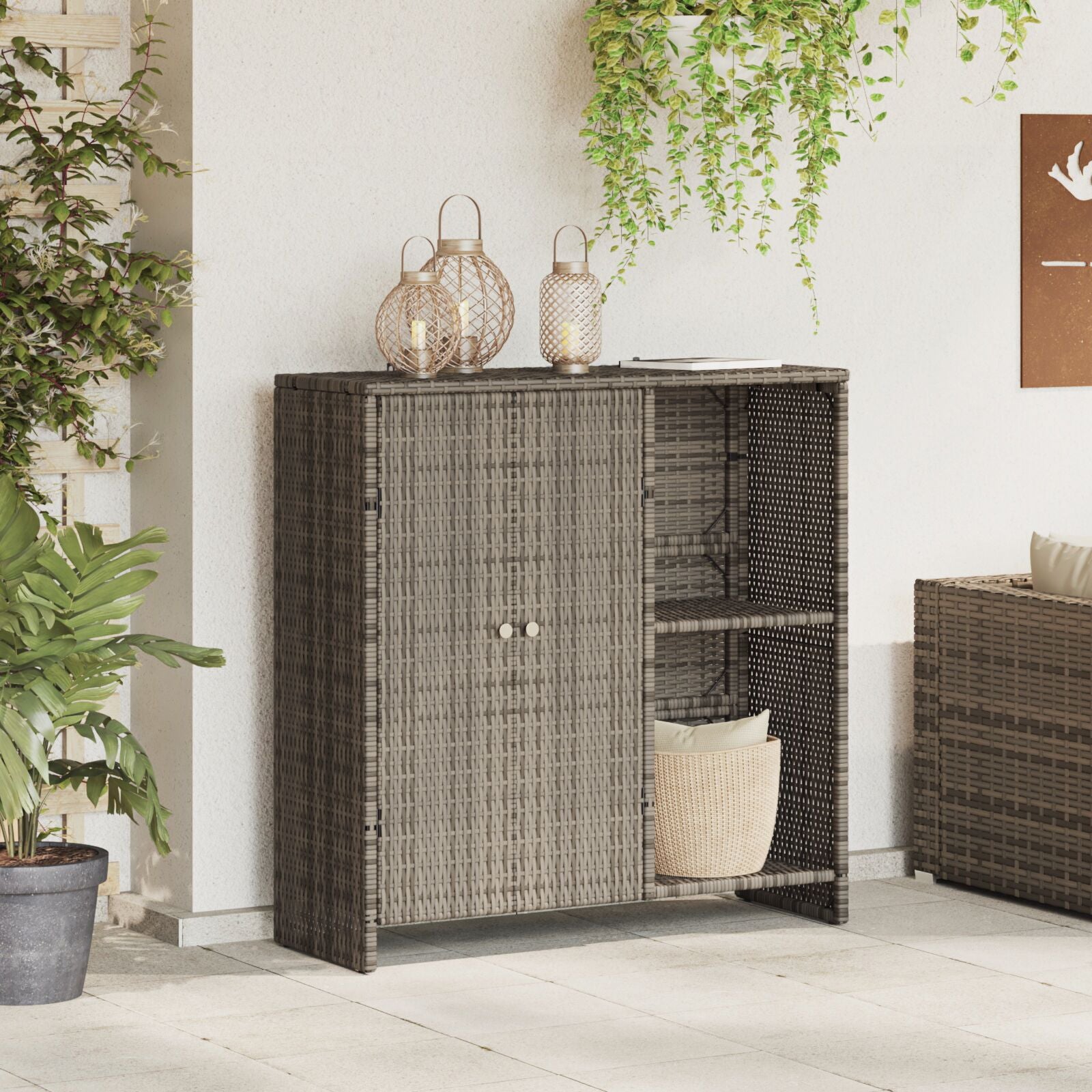 Opbergkast 100X36X102 Cm Rattan Grijs
