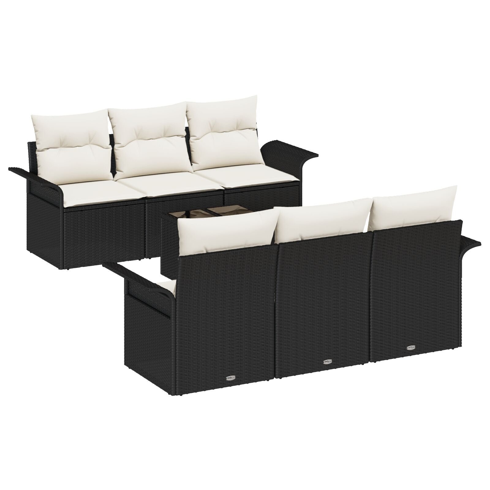 7-Delige Tuin Sofaset Met Kussens Zwart Poly Rattan