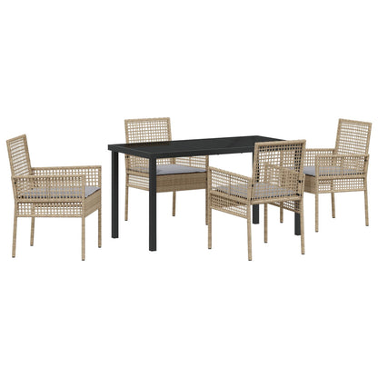 5-Delige Tuin Eetset Met Kussens Beige Poly Rattan