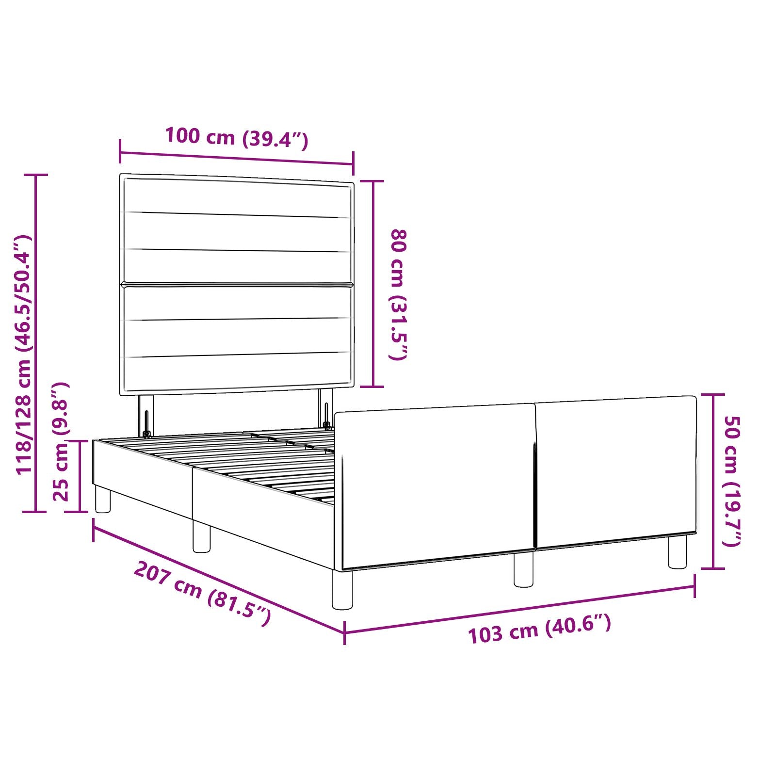 Bedframe Taupe 100X200 Cm Stof Crème