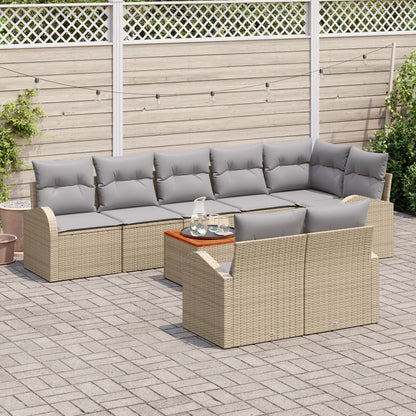 9-Delige Tuinsofa Set Met Kussens Beige Poly Rattan Acacia