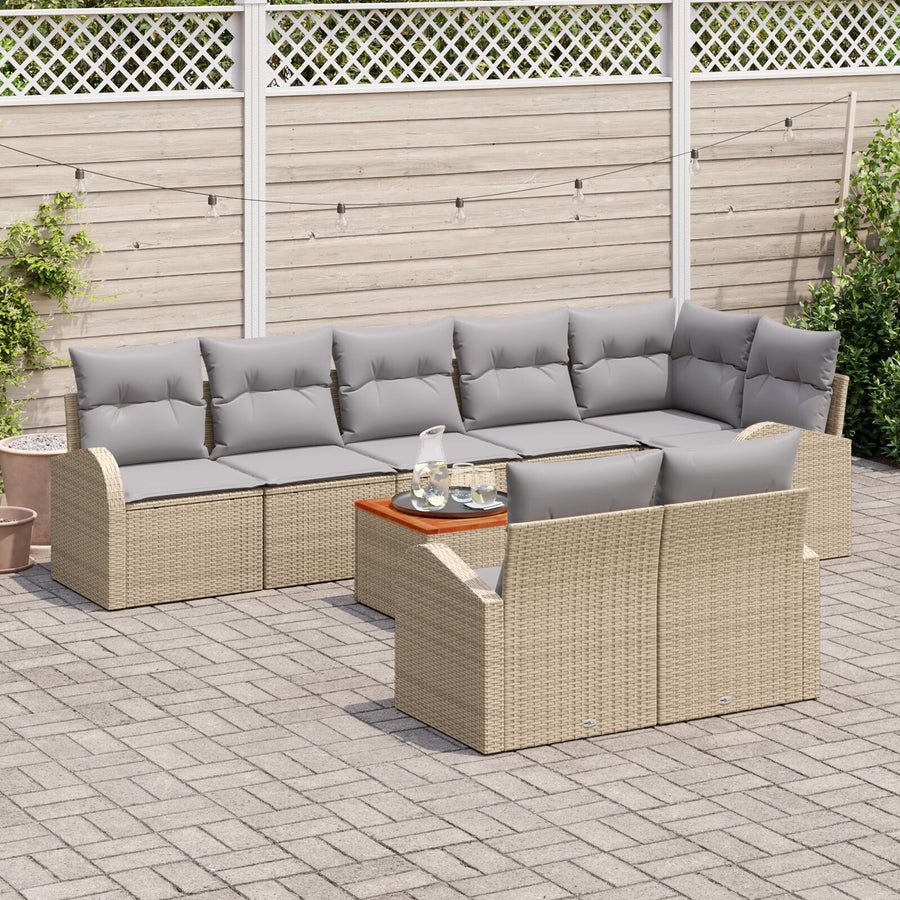 9-Delige Tuinsofa Set Met Kussens Beige Poly Rattan Acacia