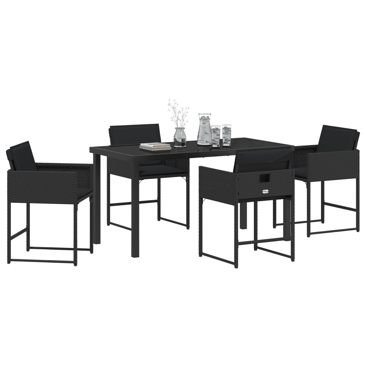 5-Delige Tuin Eetset Met Kussens Zwart Poly Rattan