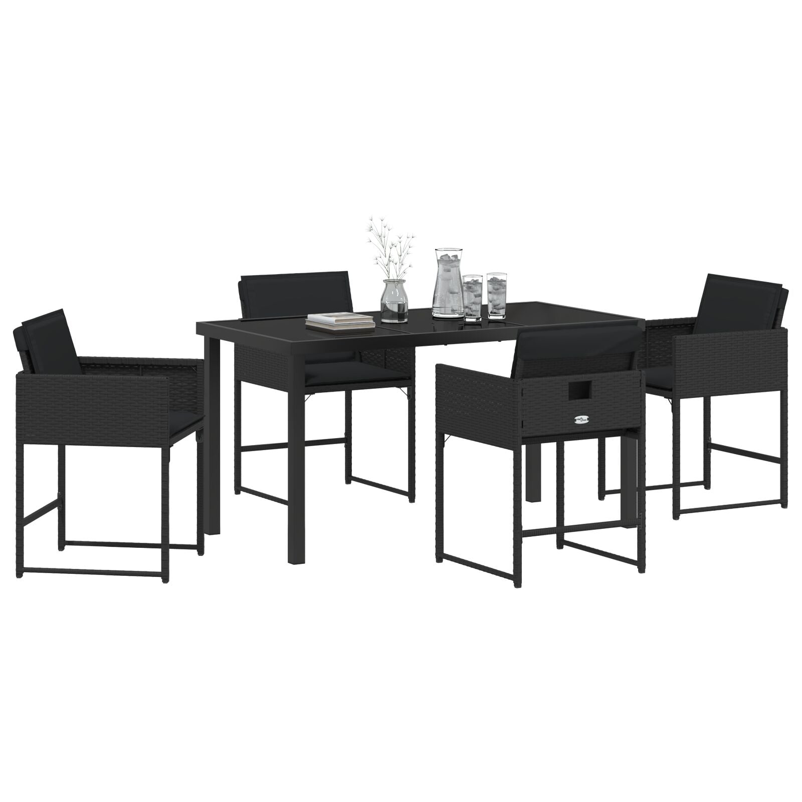 5-Delige Tuin Eetset Met Kussens Zwart Poly Rattan