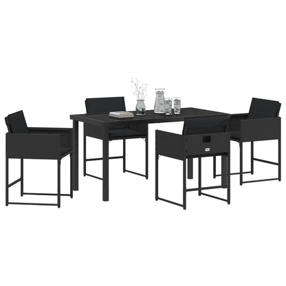 5-Delige Tuin Eetset Met Kussens Zwart Poly Rattan