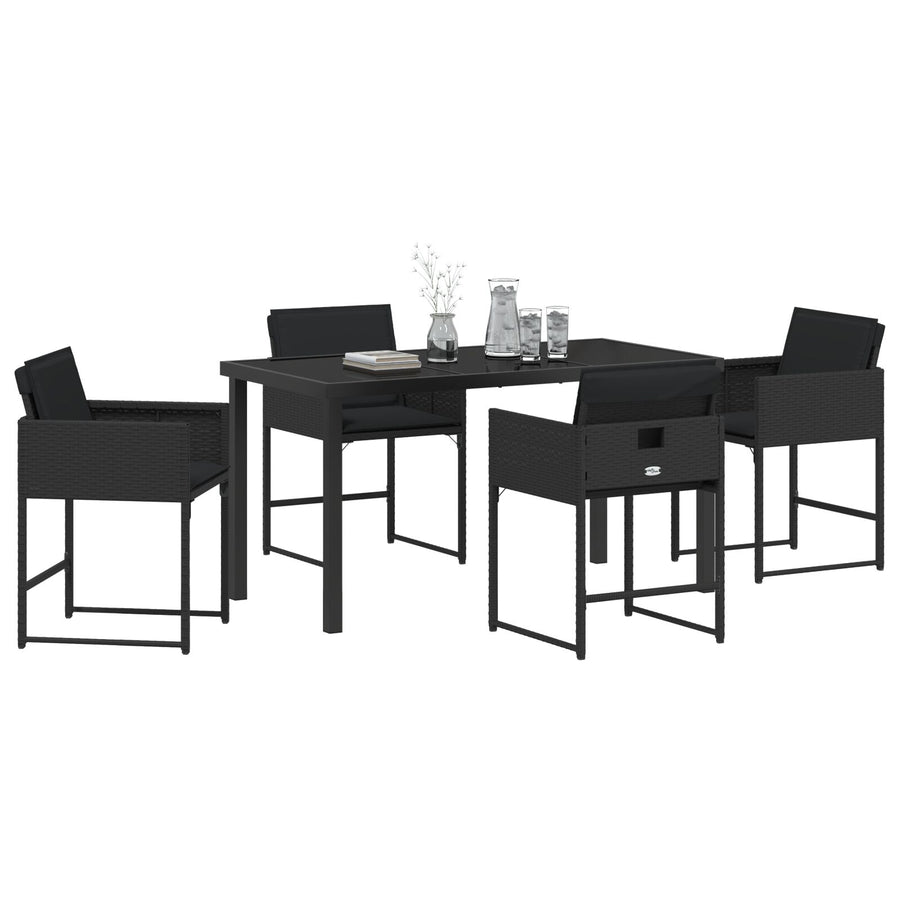 5-Delige Tuin Eetset Met Kussens Zwart Poly Rattan