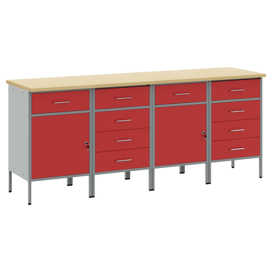 4-Delige Werkcabinet Set En Grijs Van Geëngineerd Hout En Staal 4x (2x84/2x85 cm) Rood 4x kast