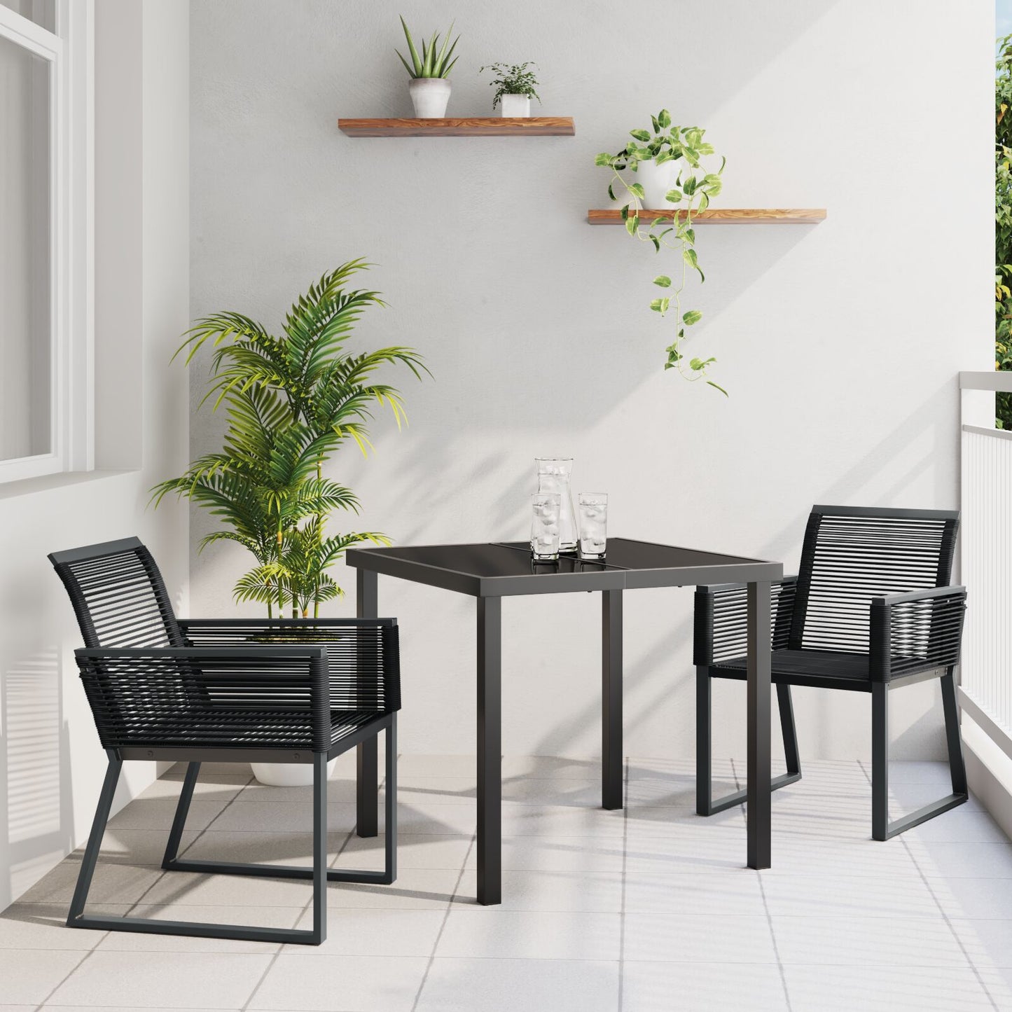 3-Delige Tuin Eetset Zwart Poly Rattan