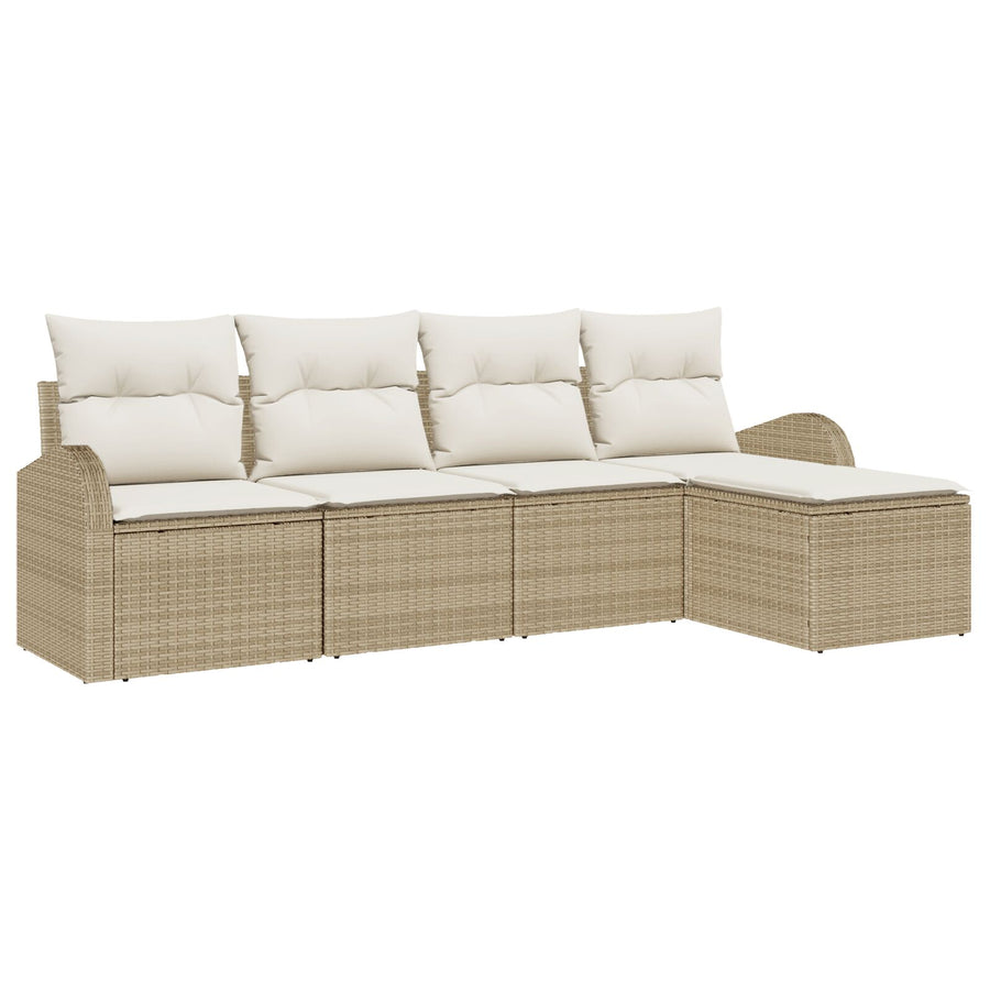 5-Delige Tuin Sofa Set Met Kussens Beige Poly Rattan