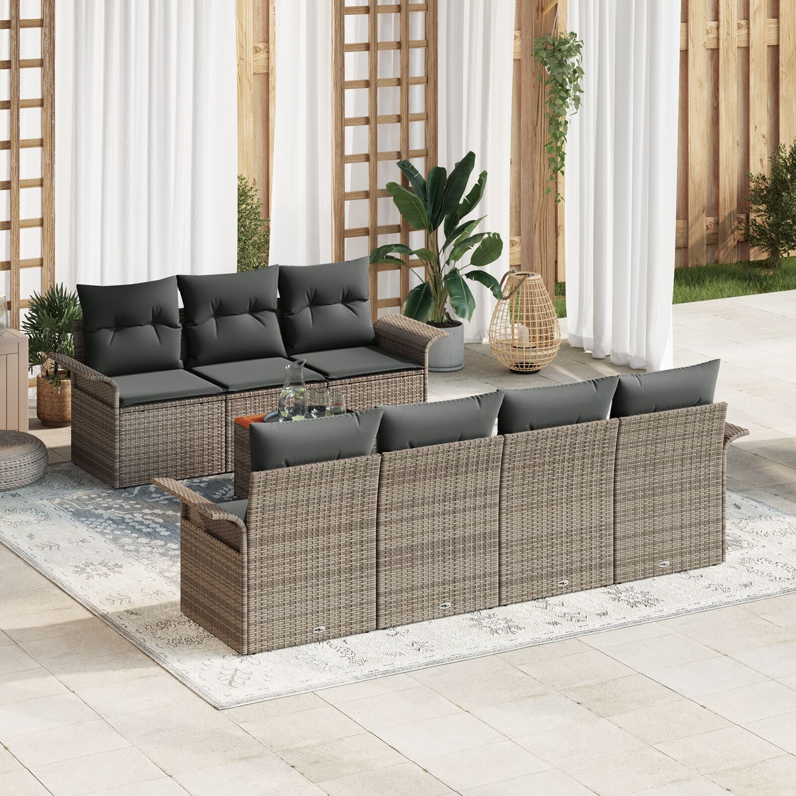 8-Delige Tuinsalonset Met Kussens Grijs Poly Rattan Acacia