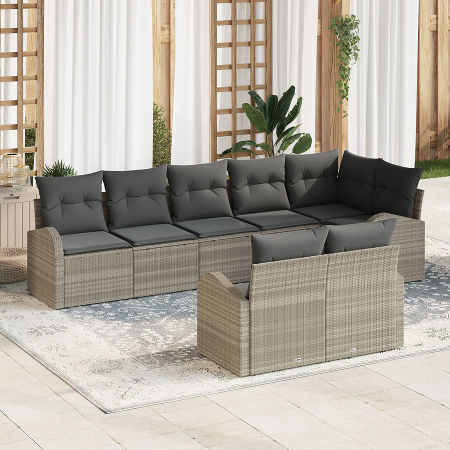 8-Delige Tuin Sofa Set Met Kussens Poly Rattan Licht grijs zonder tafel