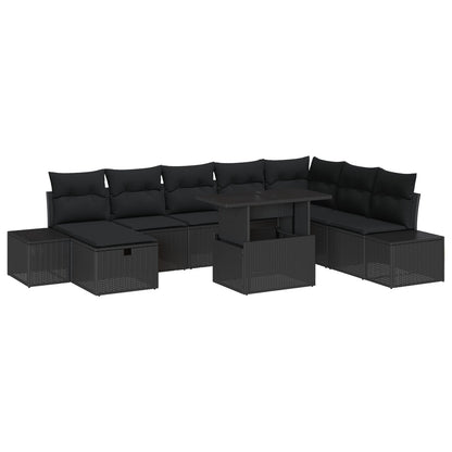 9-Delige Tuinsalon Set Met Kussens Zwart Poly Rattan Wit