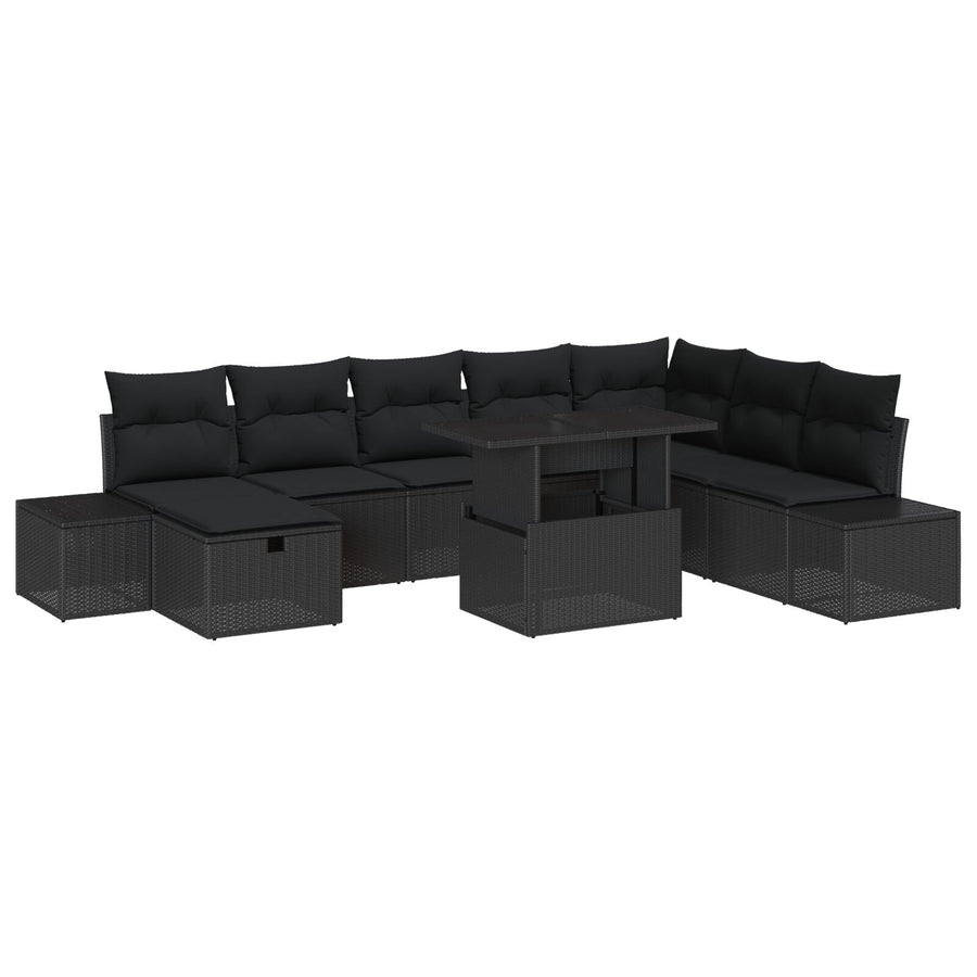 9-Delige Tuinsalon Set Met Kussens Zwart Poly Rattan Wit