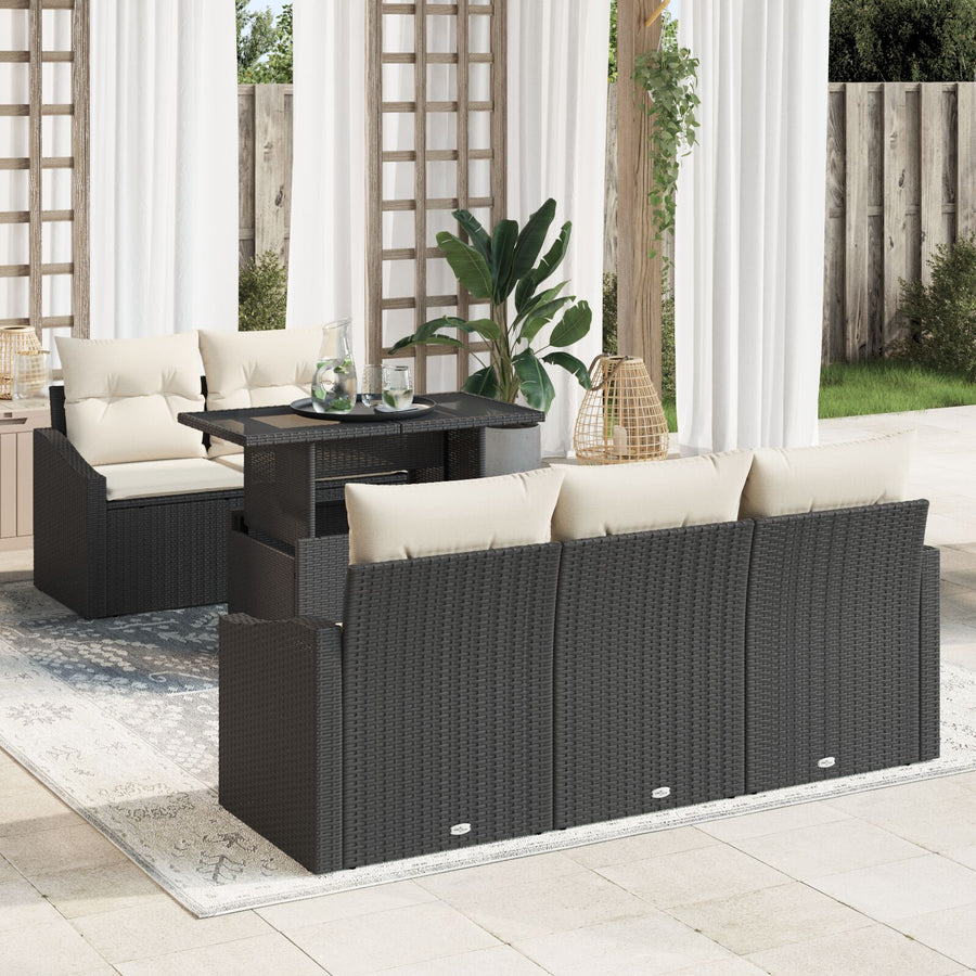 6 Stuks Tuin Sofa Set Met Kussens Zwart Poly Rattan
