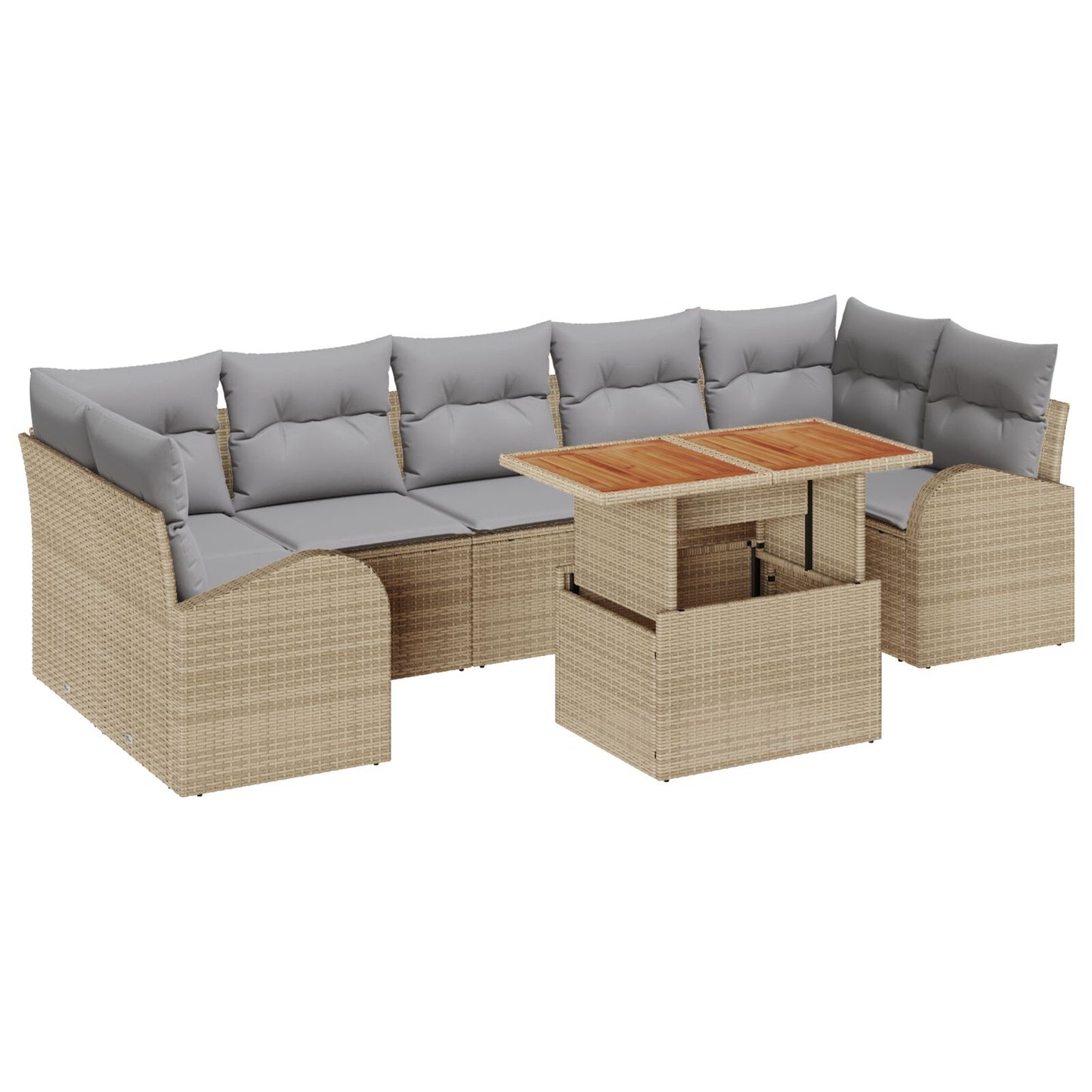 8-Delige Tuin Eetset Met Kussens Beige Poly Rattan Acacia