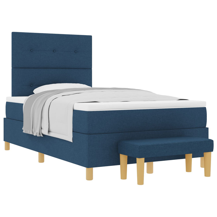 Boxspring Bed Met Matras & Bank Blauw 120X200 Cm Stof Crème