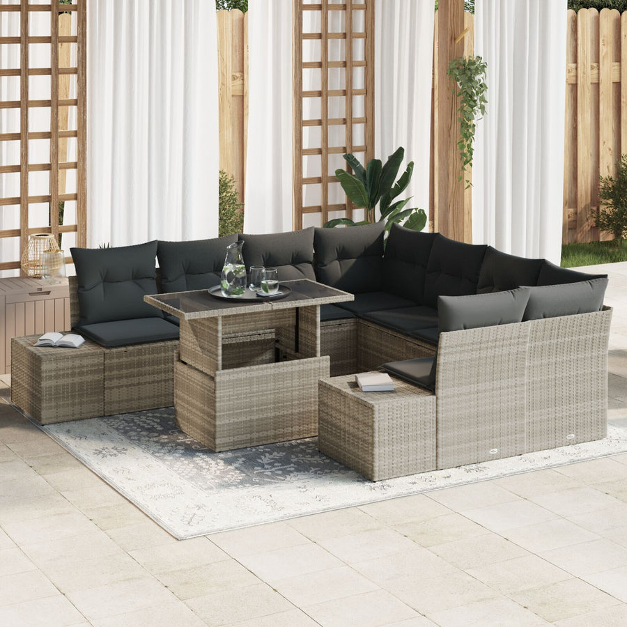 Tuin Sofa Set Set Van 9 Beige, Donker Grijs Rattan Tuin Sofa Set