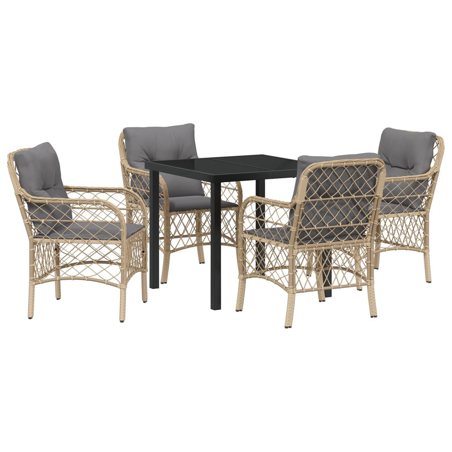 5-Delige Tuin Eettafelset Met Kussens Beige Poly Rattan
