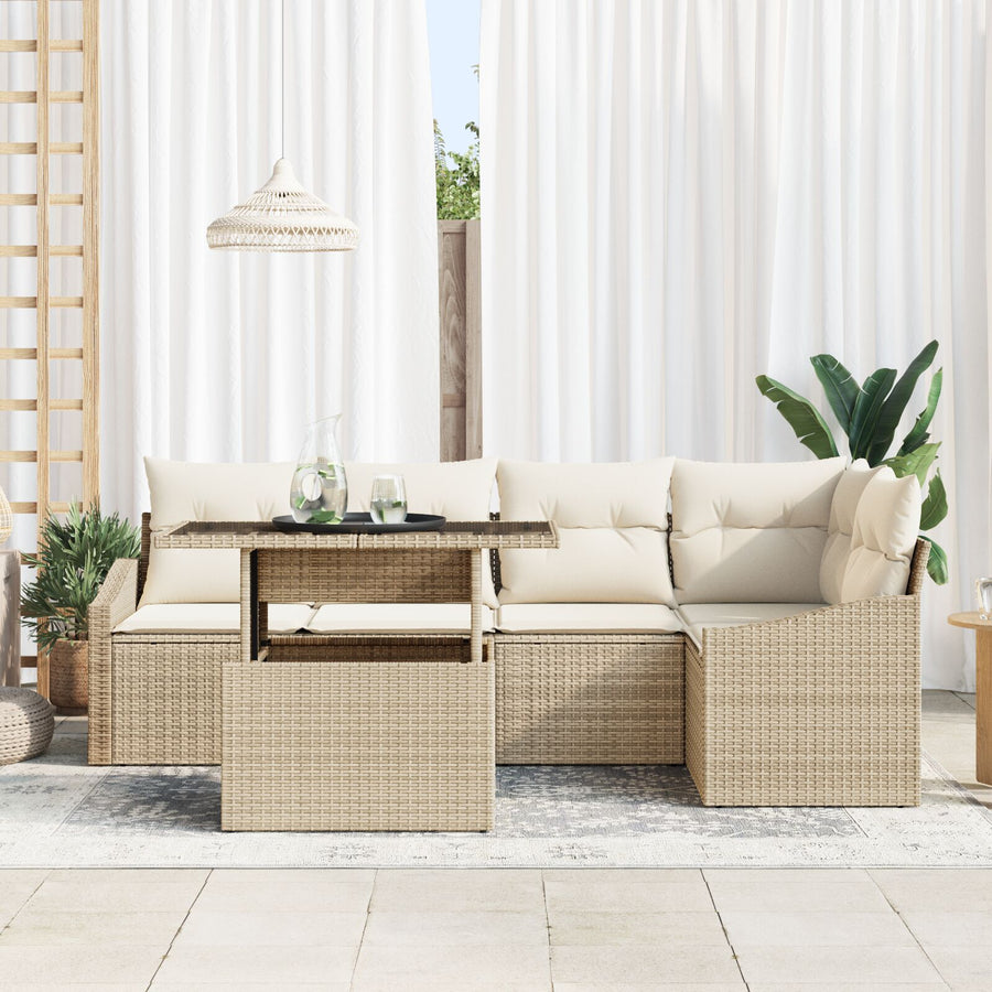 6-Delige Tuin Sofa Set Met Kussens Beige Poly Rattan
