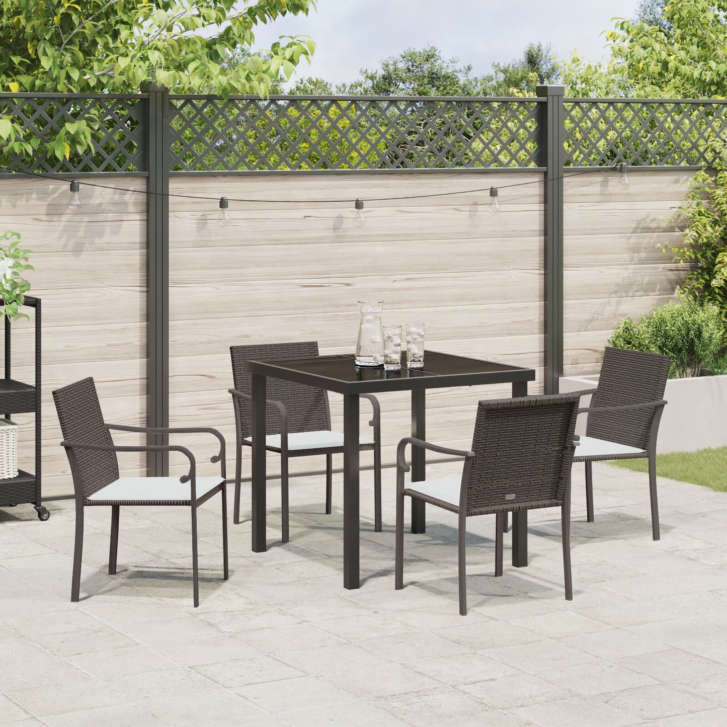 5-Delige Tuinset Met Kussens Poly Rattan 4-Zitter Bruin 80 cm