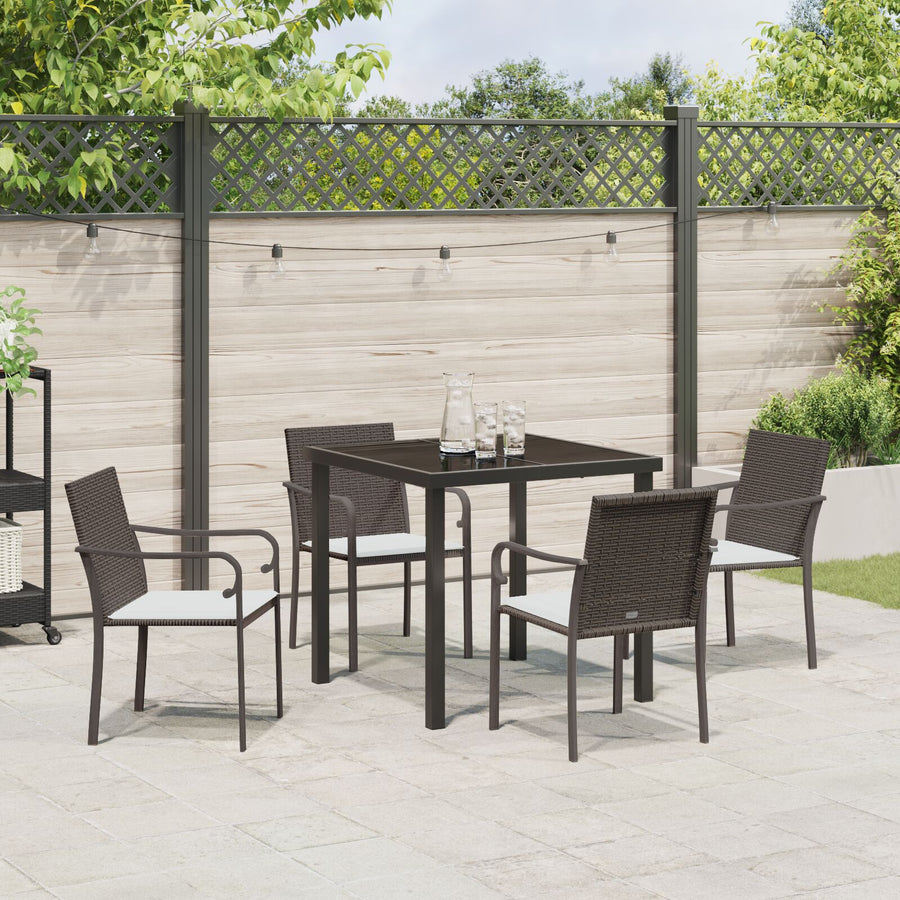 5-Delige Tuinset Met Kussens Poly Rattan 4-Zitter Bruin 80 cm