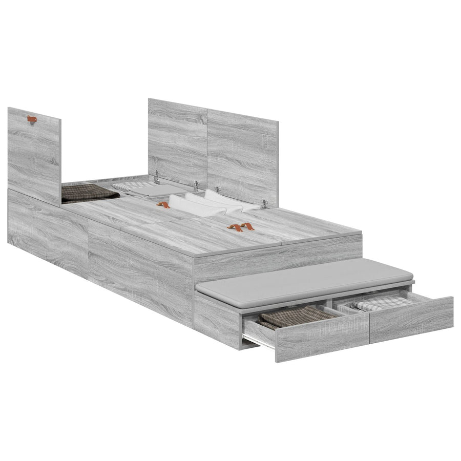 Opbergbedframe Grijs Sonoma Bewerkt Hout 236,5 X 100 X 31,5 Cm Artisanaal Eiken