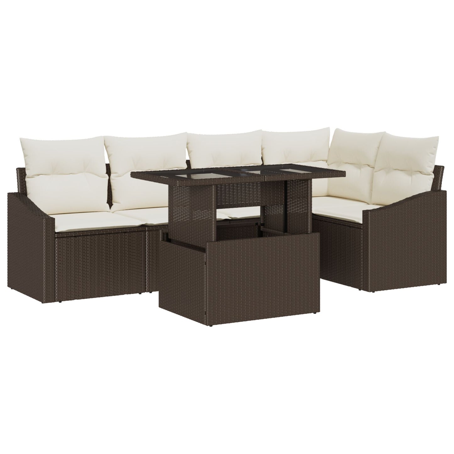 Tuin Sofa Set Set Van 6 Bruin, Rattan Rattan, Polyester, Glas