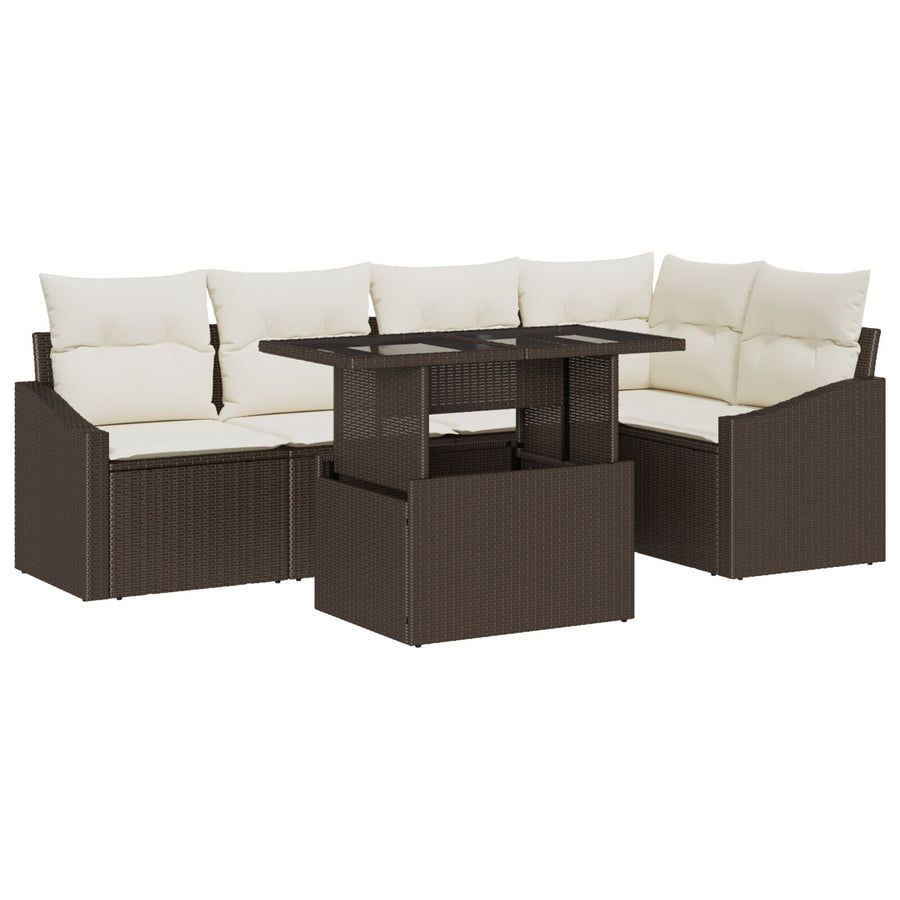 Tuin Sofa Set Set Van 6 Bruin, Rattan Rattan, Polyester, Glas