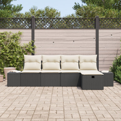 5-Delige Tuin Sofa Set Met Kussens Zwart Poly Riet Wit