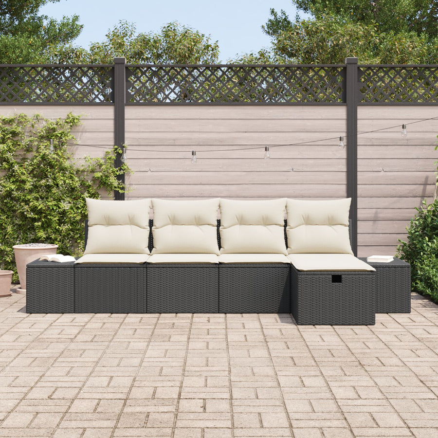 5-Delige Tuin Sofa Set Met Kussens Zwart Poly Riet Wit