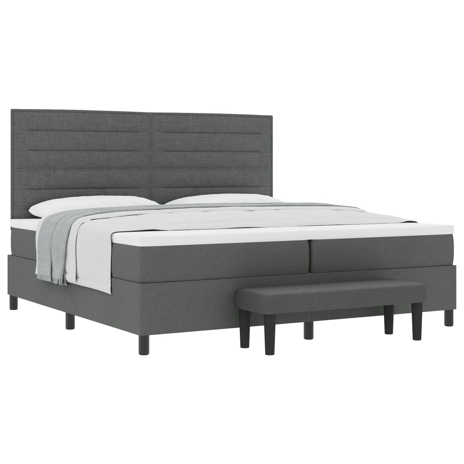 Boxspring Bed Met Matras & Bank Stof Donkergrijs 200 x 200 cm Lijnen design