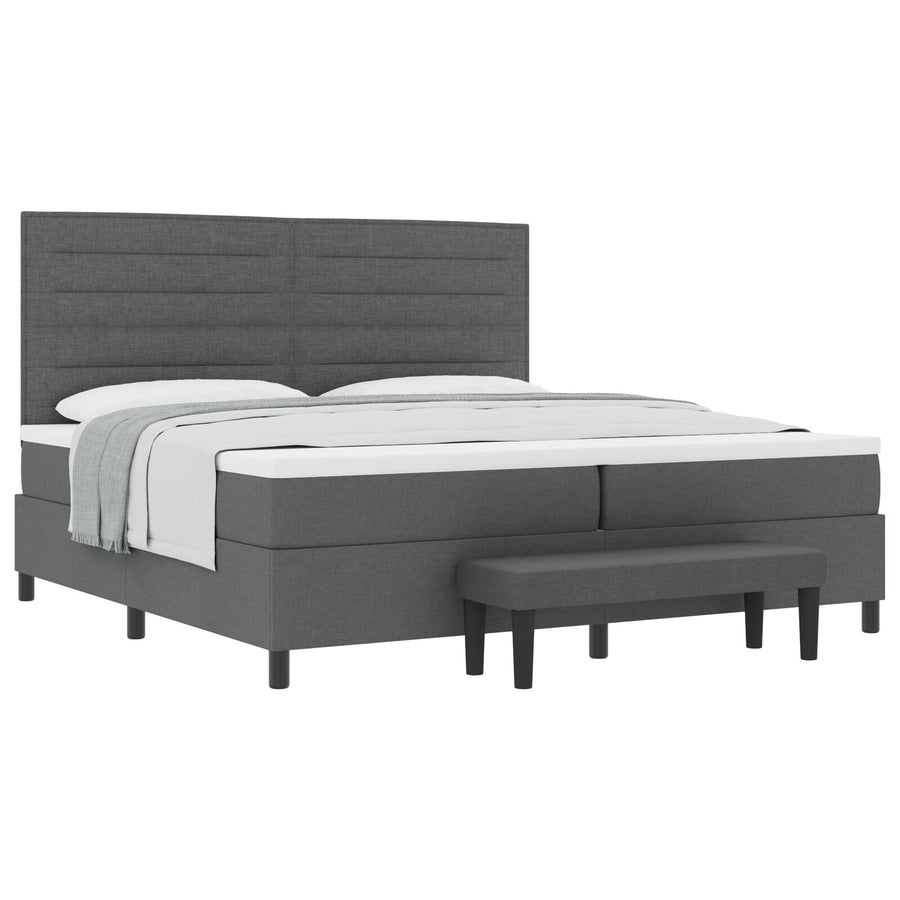 Boxspring Bed Met Matras & Bank Stof Donkergrijs 200 x 200 cm Lijnen design