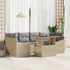 Garden Sofa Set with cushions 7 pcs beige and light grey poly rattan