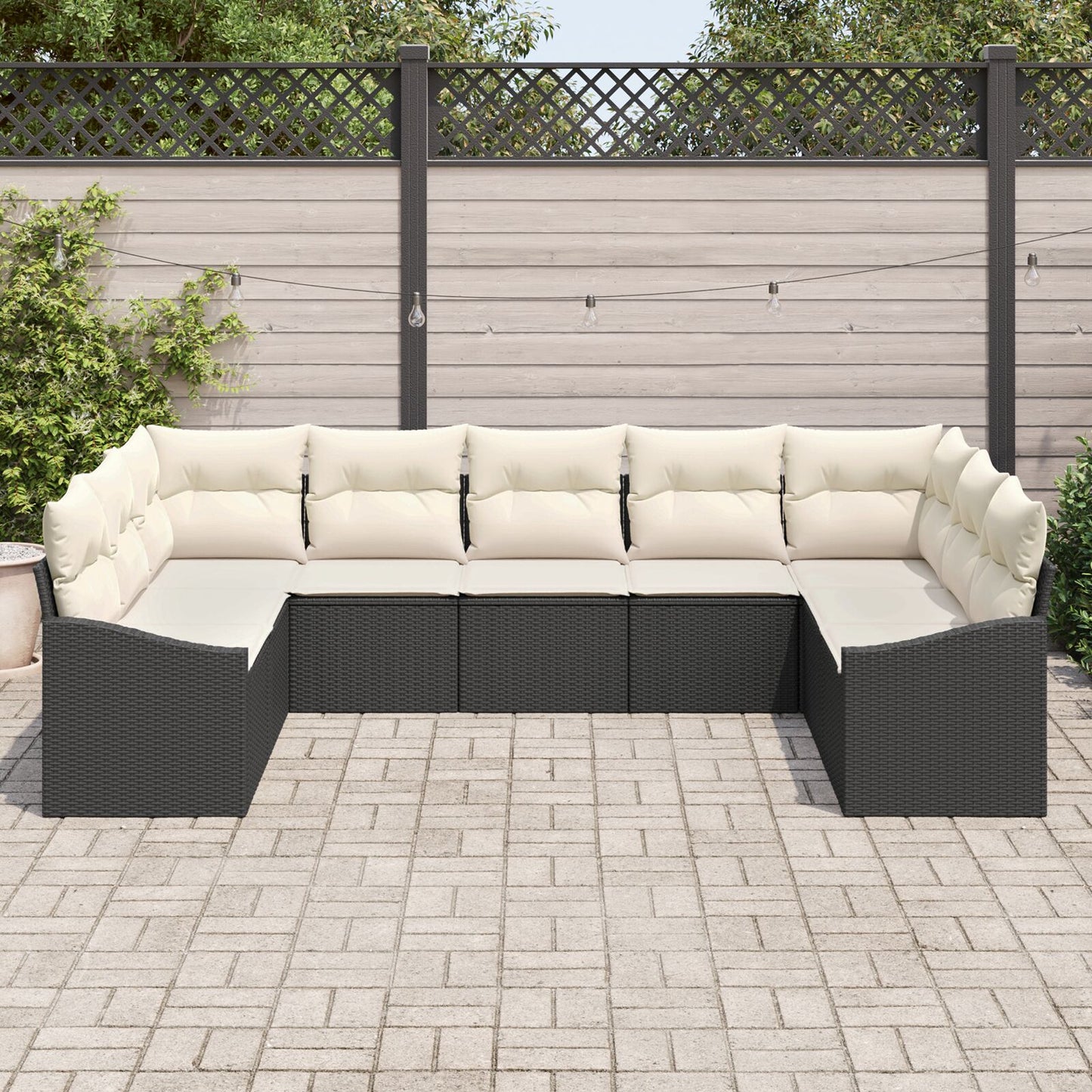 9-Delige Tuin Sofa Set Met Kussens Poly Rattan Zwart en crème zonder tafel