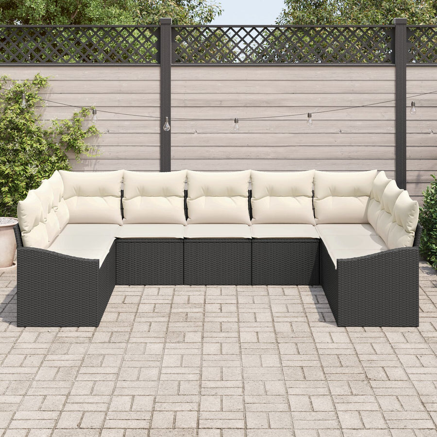 9-Delige Tuin Sofa Set Met Kussens Poly Rattan Zwart en crème zonder tafel