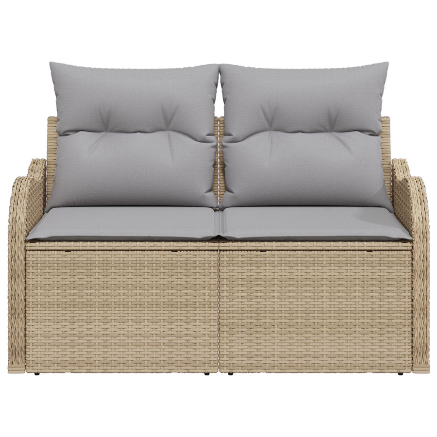 2-Zits Tuinbank Met Opbergruimte & Kussens Poly Rattan Beige en grijs met opslag