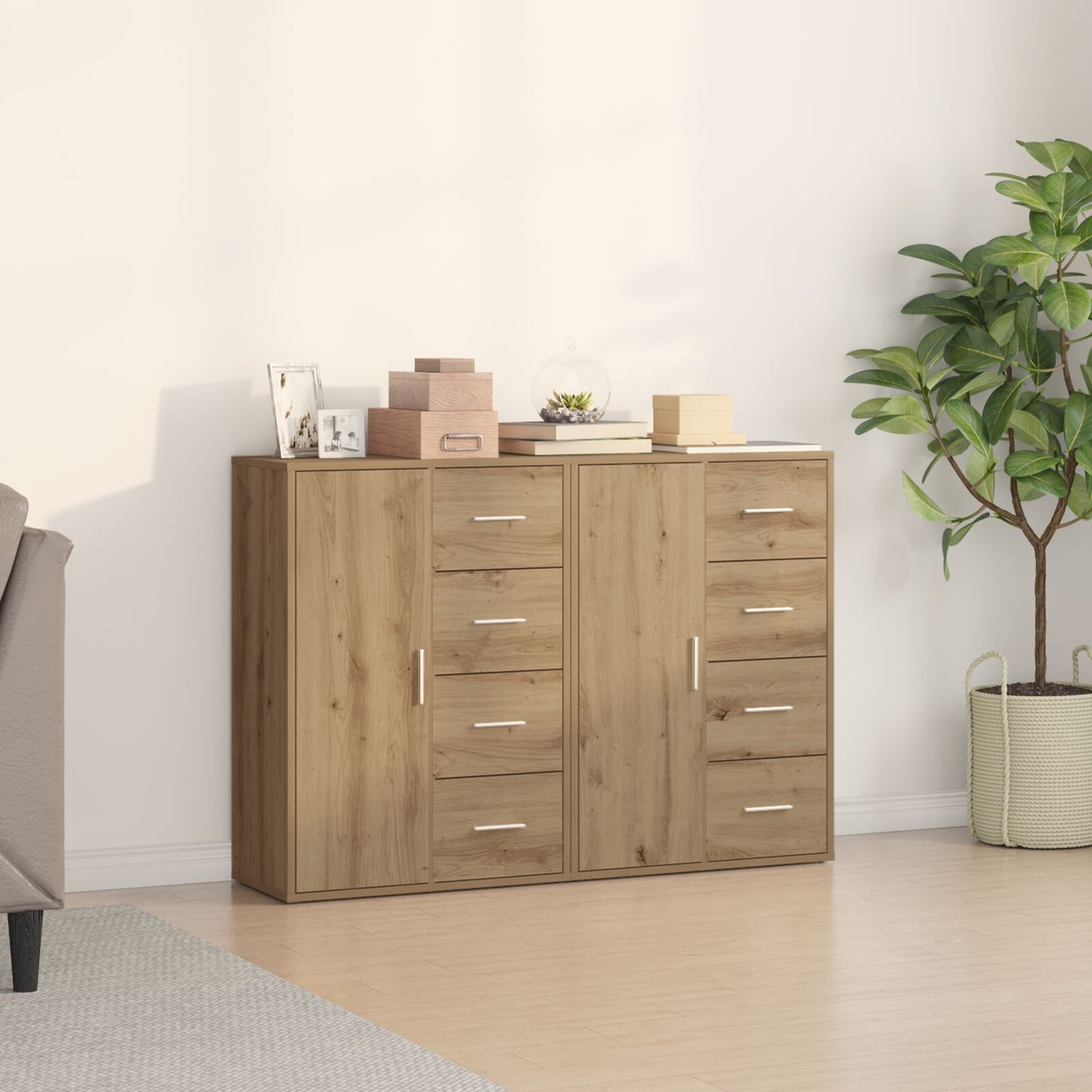 Zijmeubel Set Van 2 Artiest Eiken Mdf, Spaanplaat Groot Buffet