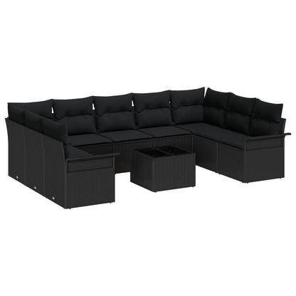 10-Delige Tuinsalonset Met Kussens Beige Poly Rattan Zwart met tafel