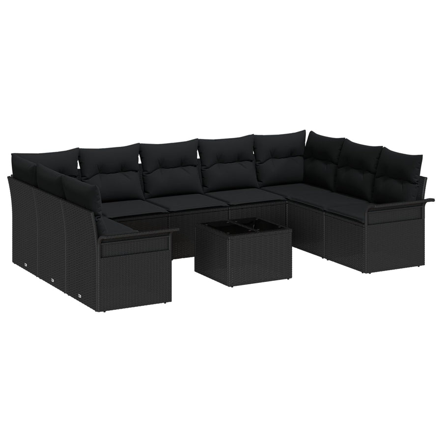 10-Delige Tuinsalonset Met Kussens Beige Poly Rattan Zwart met tafel