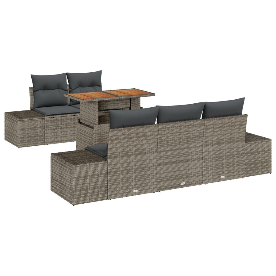 6-Delige Tuin Sofa Set Met Kussens Grijs Poly Rattan