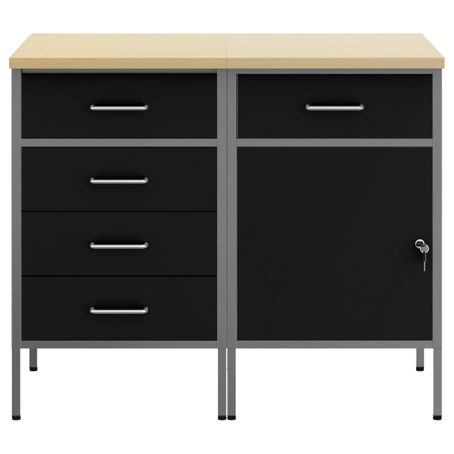 2-Delige Werkcabinet Set En Grijs Gelaagd Hout En Staal 2x (84/85 cm) Zwart 2x kast