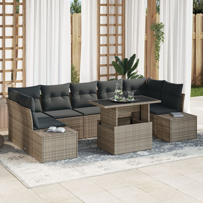 Tuin Sofa Set Set Van 8 Grijs En Beige Poly Rattan En Metalen Frame