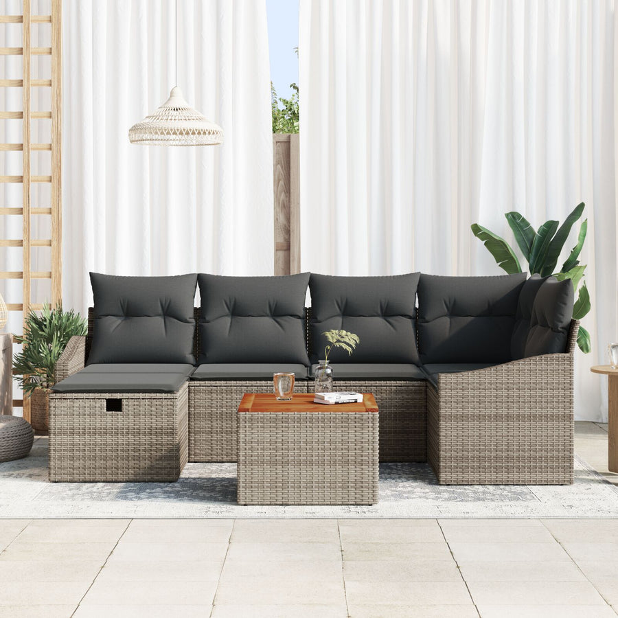 7-Delige Tuinsofa Set Met Kussens Grijs Poly Rattan Wit