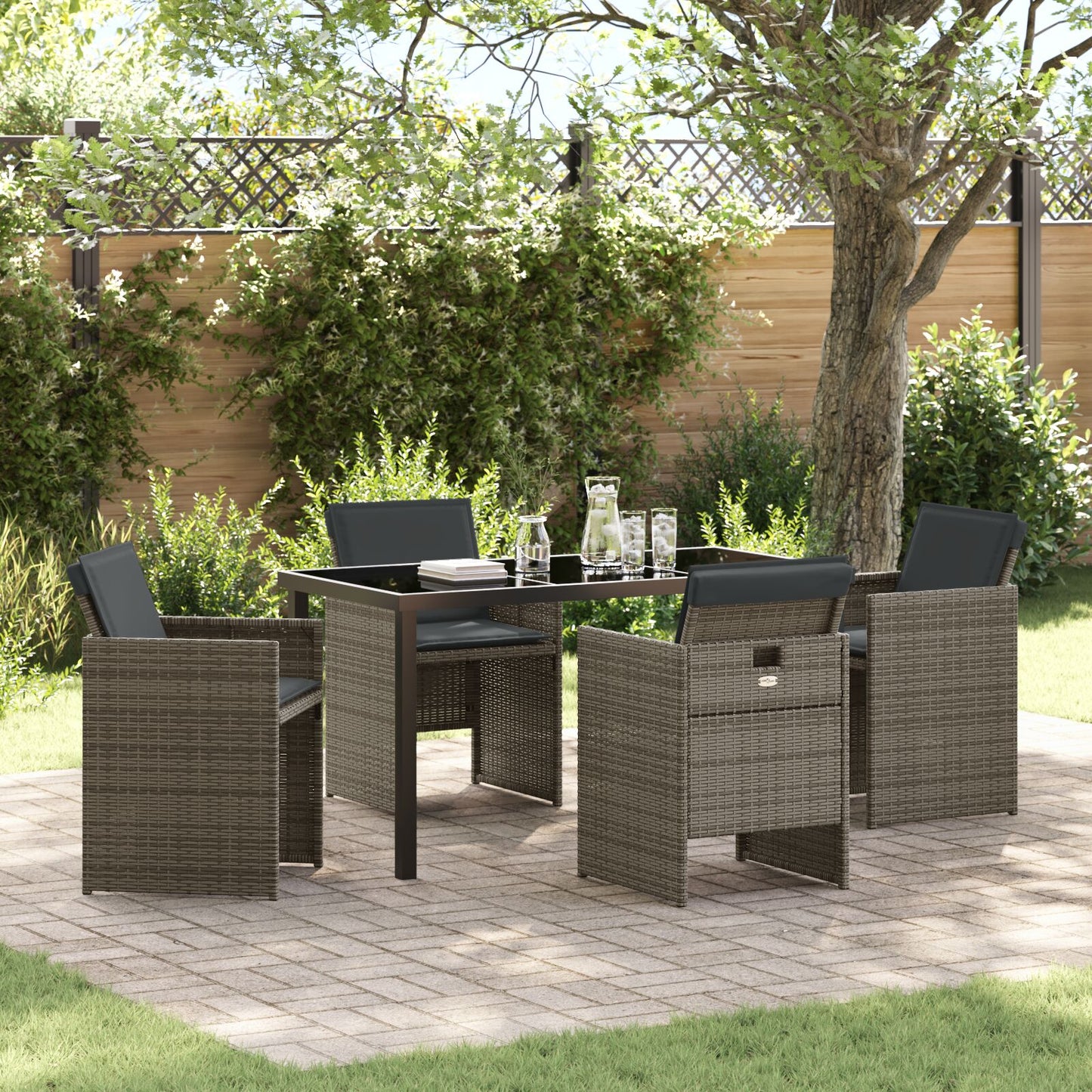 5-Delige Tuinset Met Kussens Grijze Poly Rattan