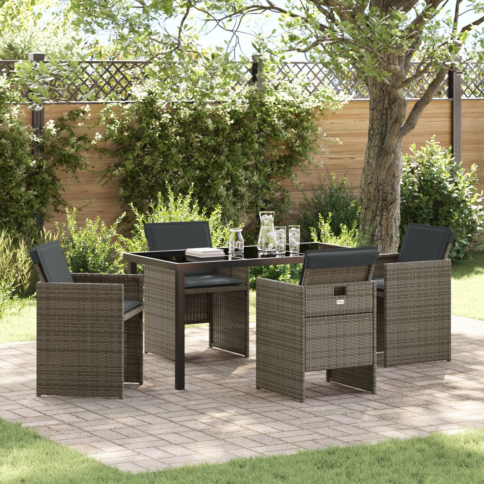 5-Delige Tuinset Met Kussens Grijze Poly Rattan